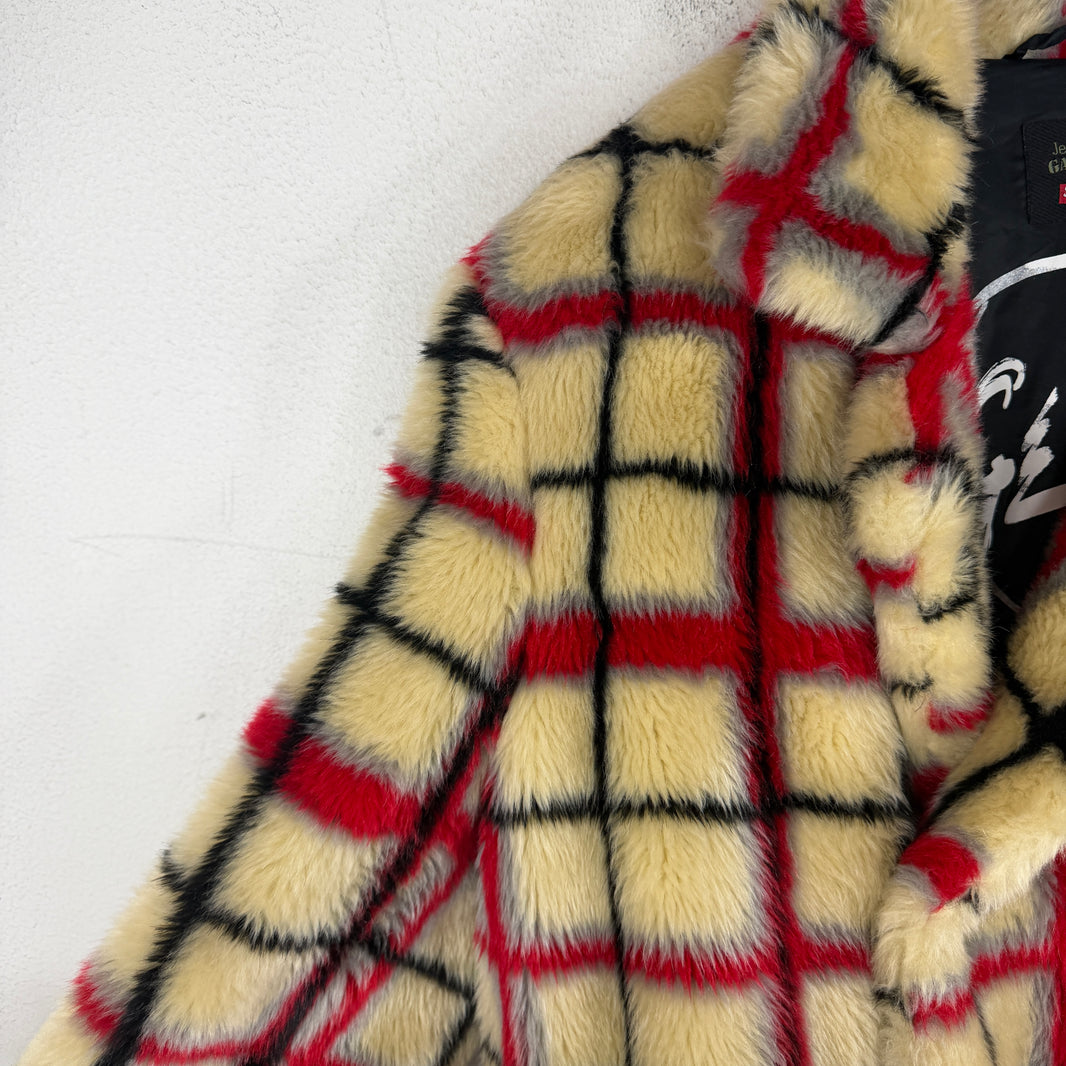 Supreme JPG Checkered Faux Fur Trench Coat