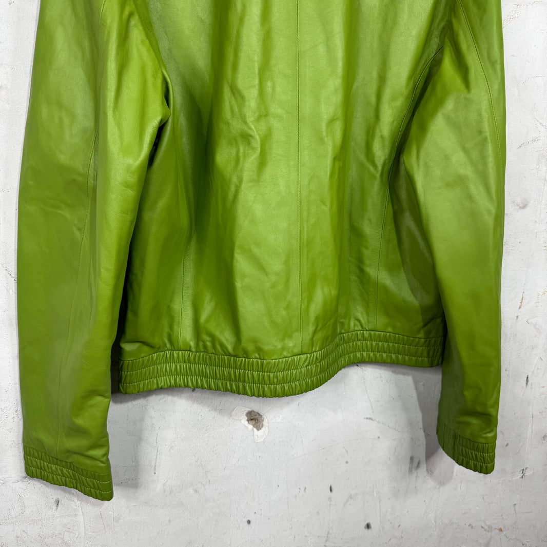 Marni Green Leather Fur Collared Jacket