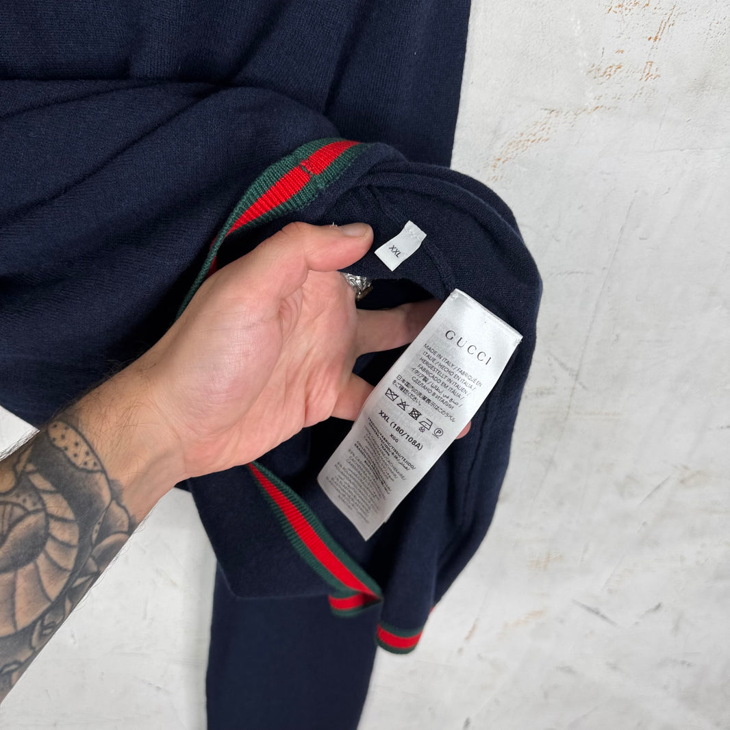Gucci Navy Cashmere Web Turtleneck