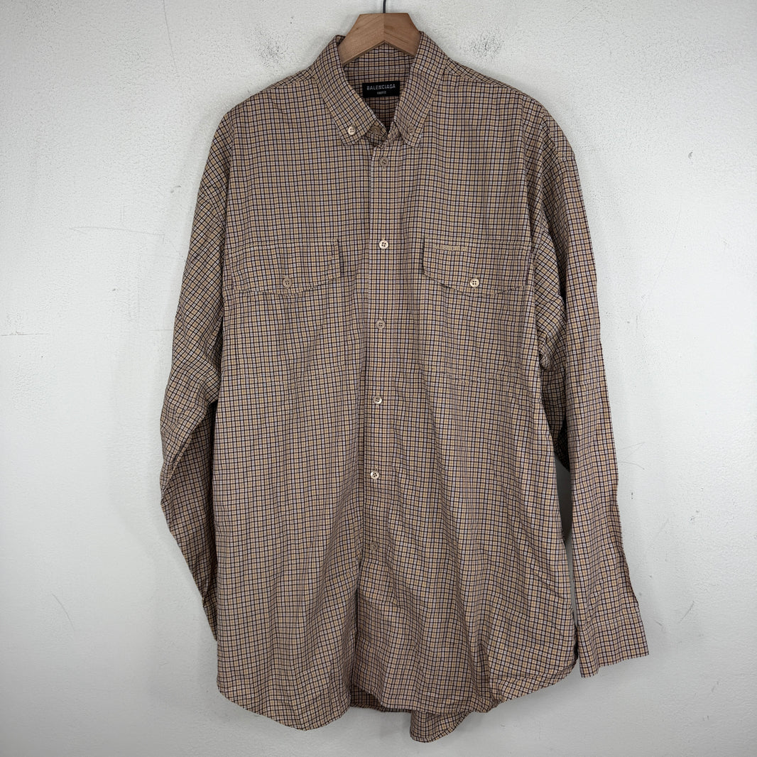 Balenciaga Brown Plaid Oversized Button Up Shirt