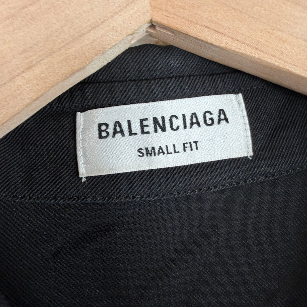 Balenciaga Small Fit Black Twill Button Up LS Shirt