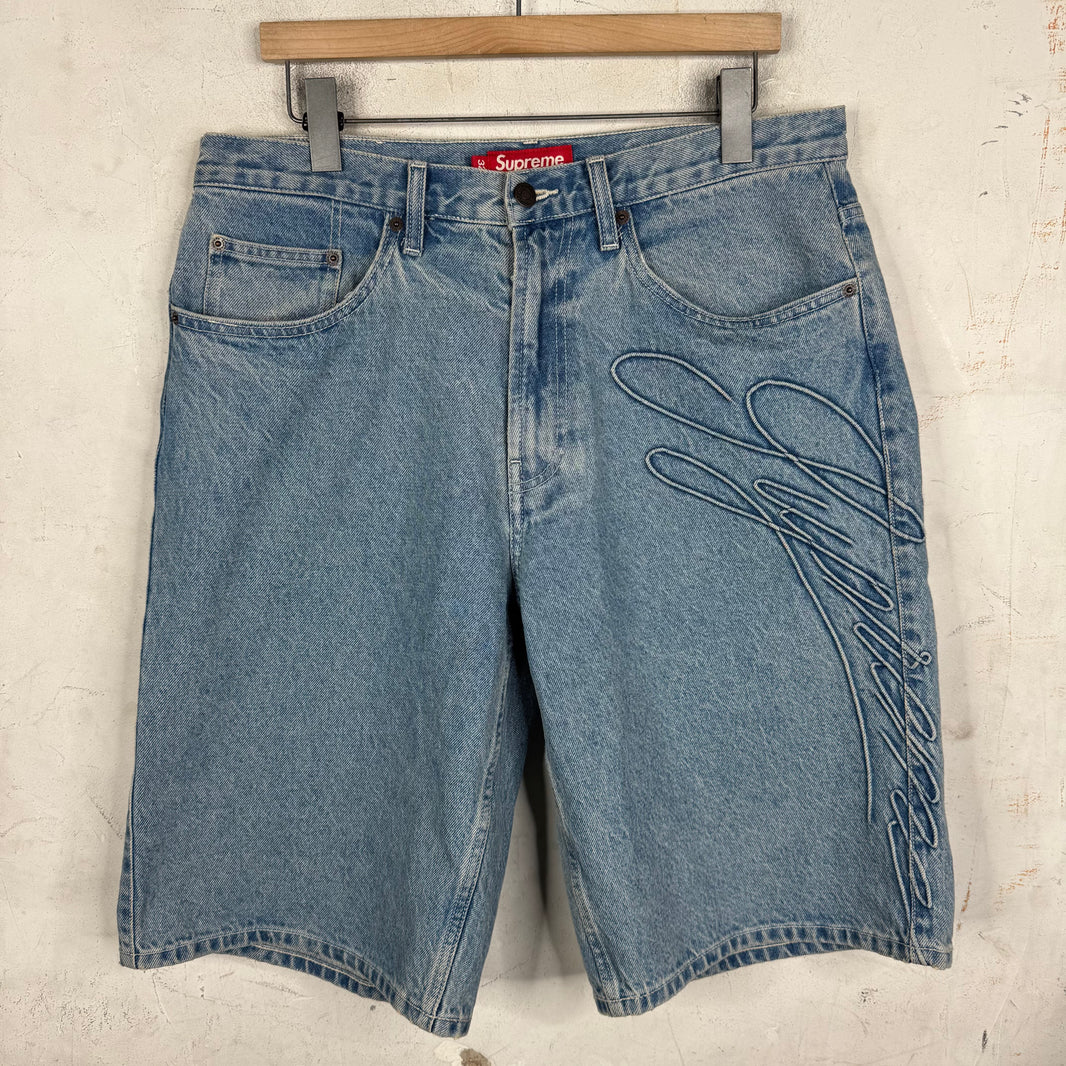 Supreme Script Baggy Denim Shorts