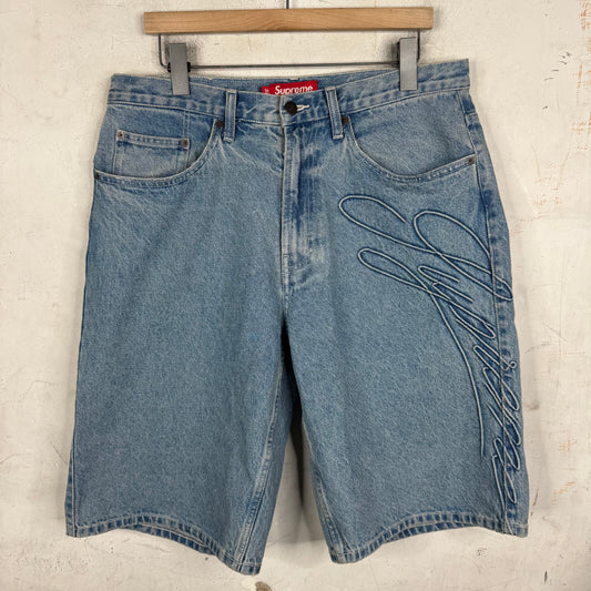 Supreme Script Baggy Denim Shorts