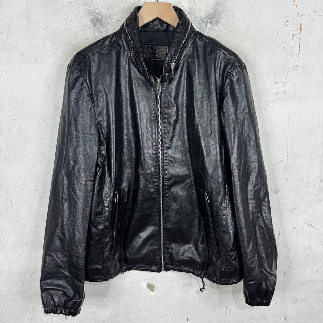 Prada Leather Packable Hooded Jacket