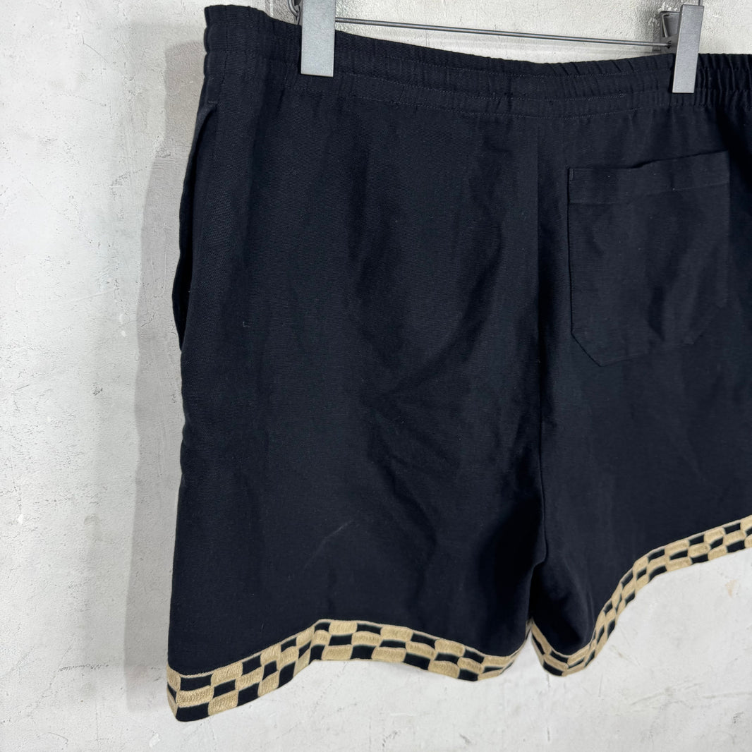 Bode Checkered Trim Canvas Shorts