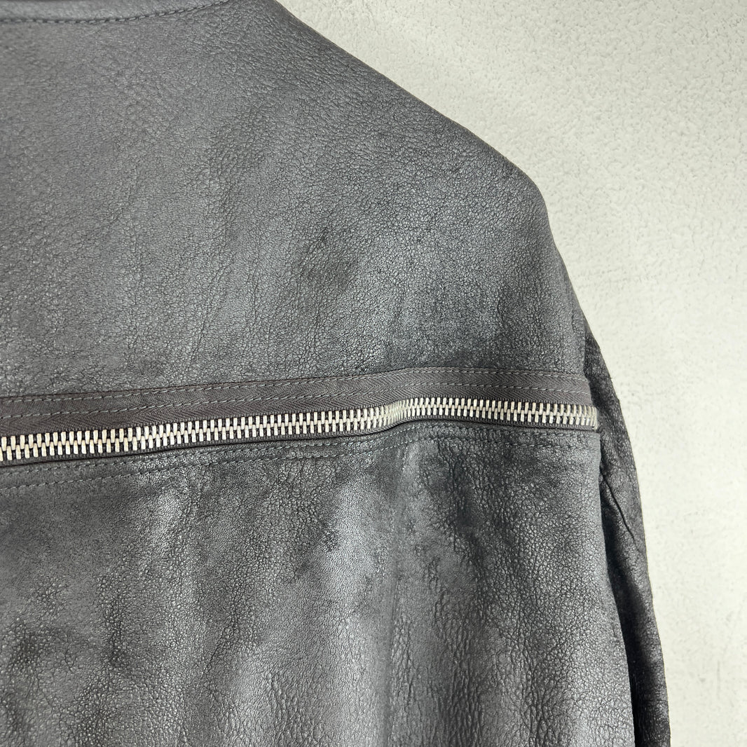 Rick Owens Gray Blistered Leather Biker Jacket
