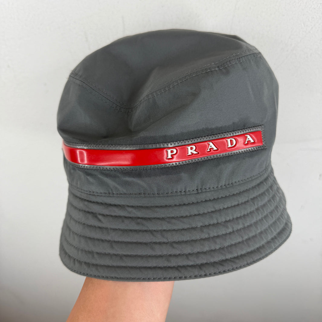 Prada Grey Linea Rossa Bucket Hat