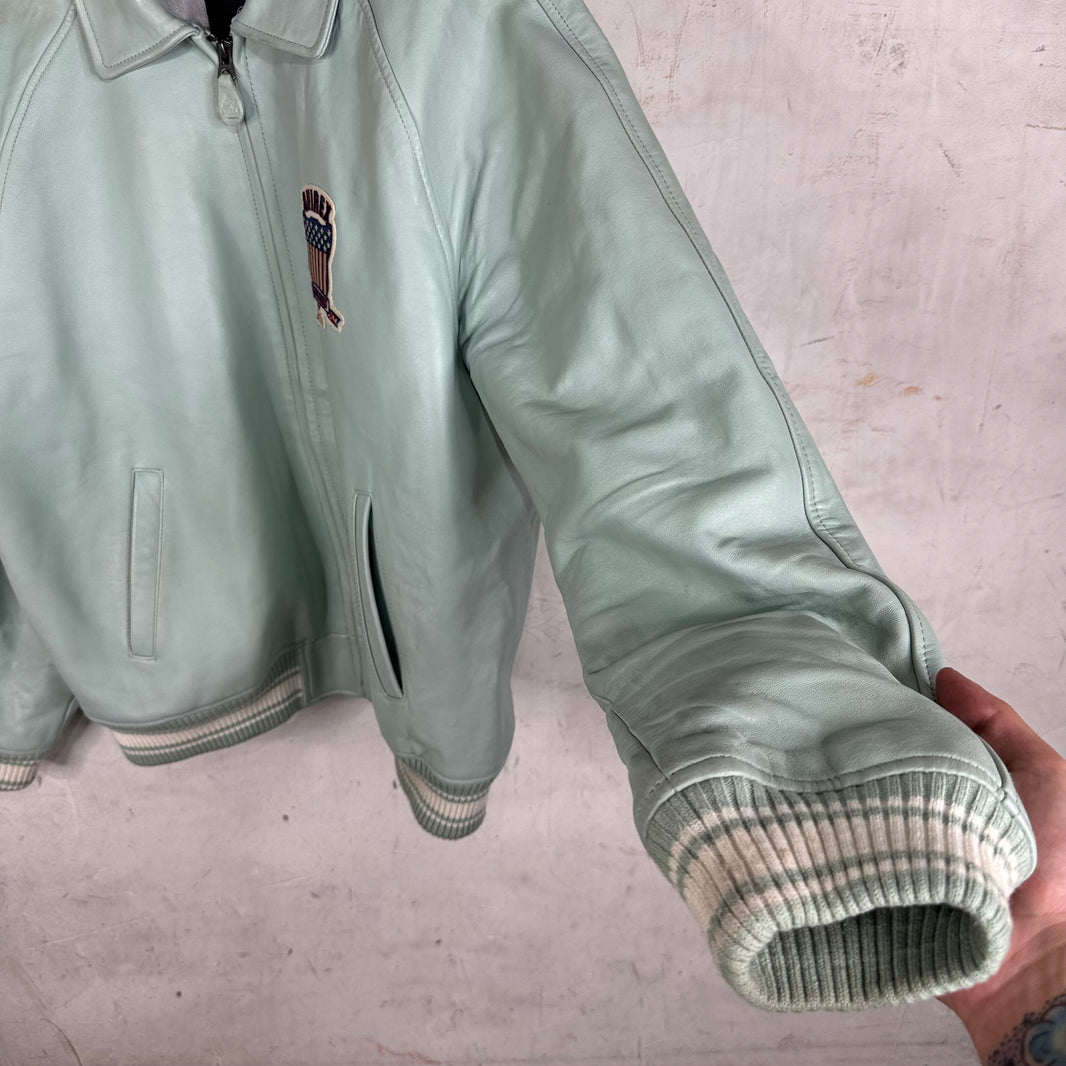 Avirex Teal Leather Crest Jacket