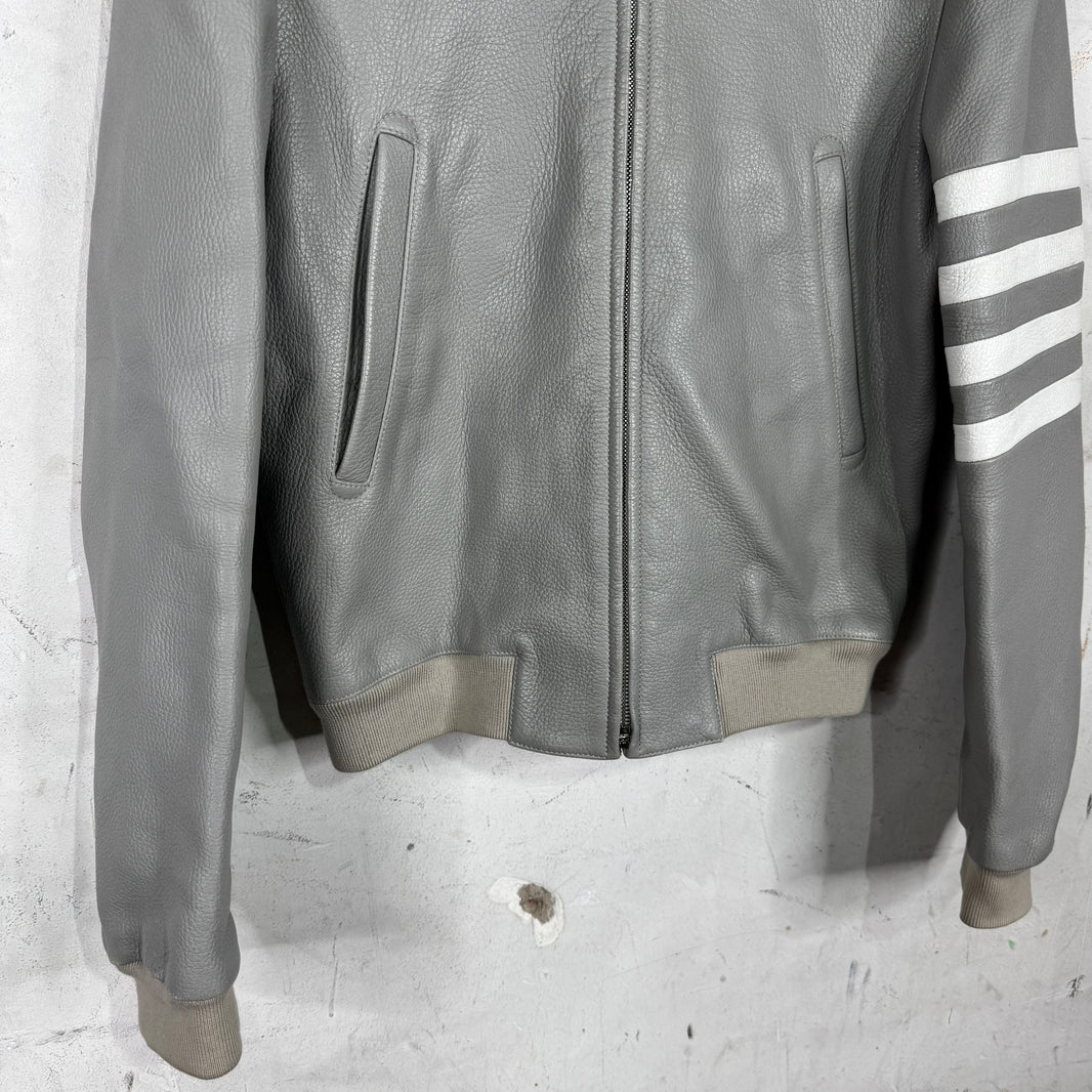Thom Browne Grey Striped Leather Jacket