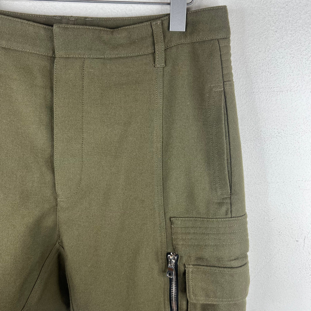 Balmain Green Wool Moto Cargo Pants