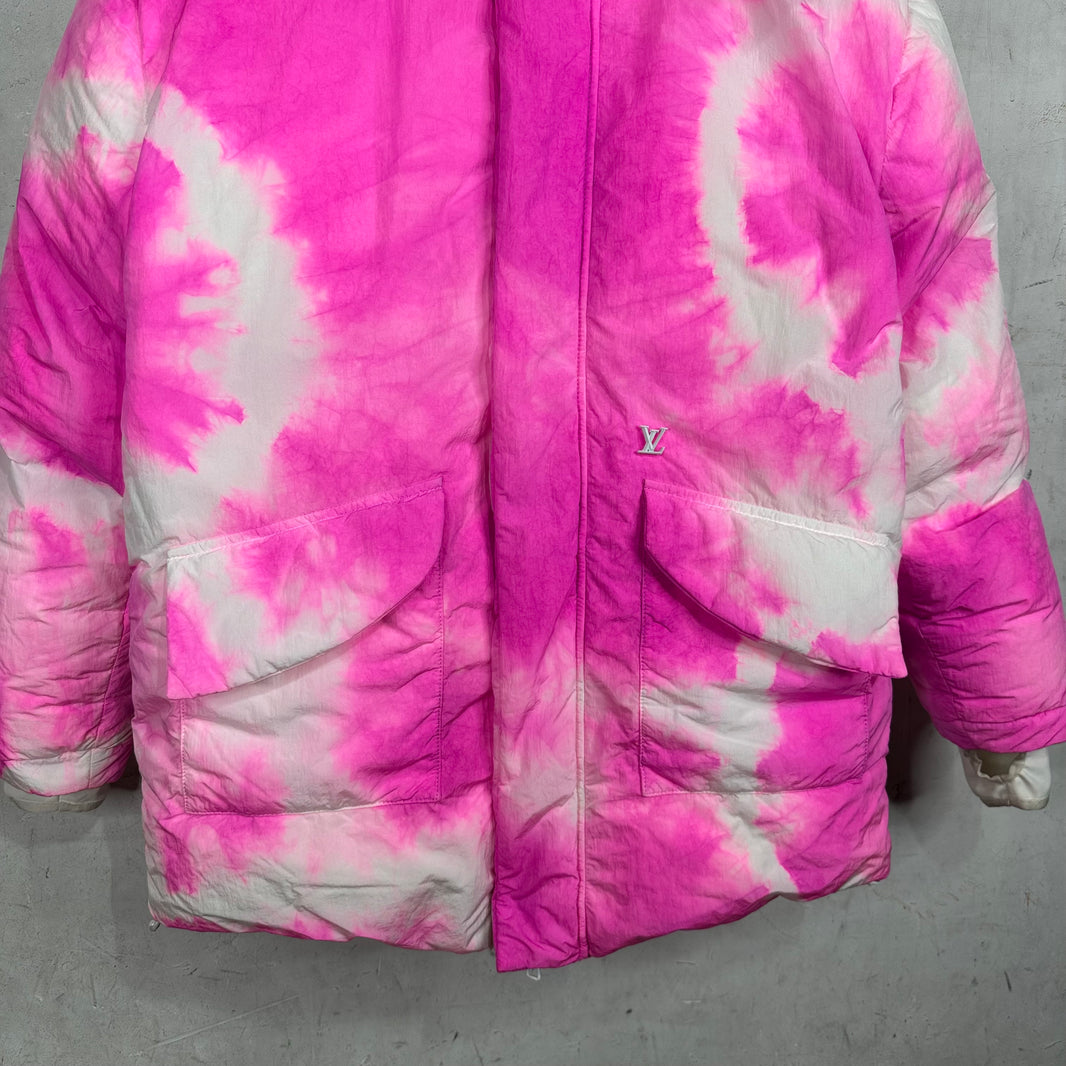 Louis Vuitton Pink/White Tie Dye Hooded Puffer