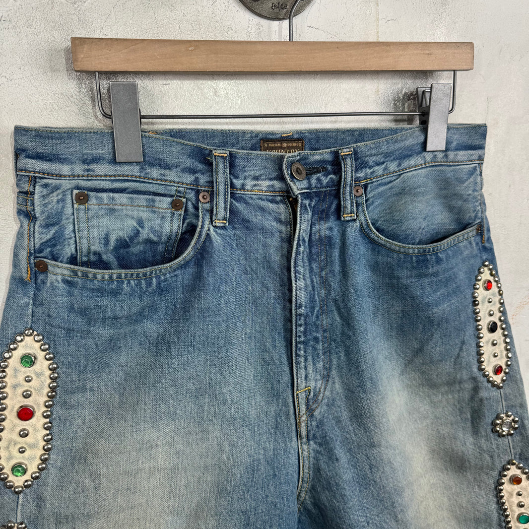 Kapital Rhinestone Studded Jean Shorts