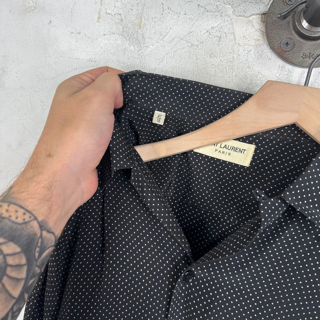 Saint Laurent Black Micro Dotted Silk L/S Shirt