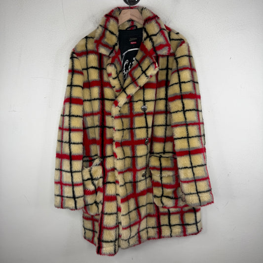 Supreme JPG Checkered Faux Fur Trench Coat