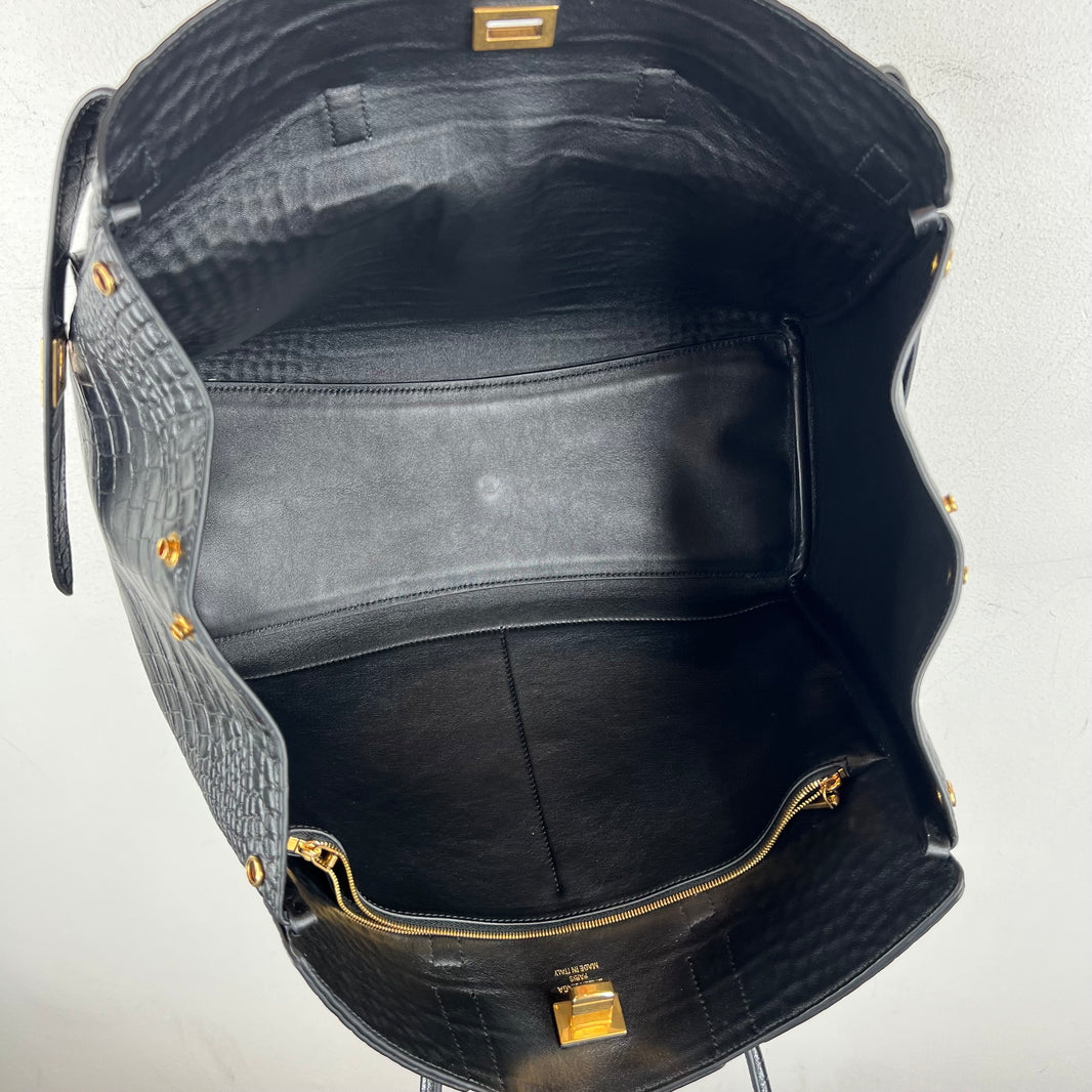 Balenciaga Medium Croc-Embossed Bel-Air Bag