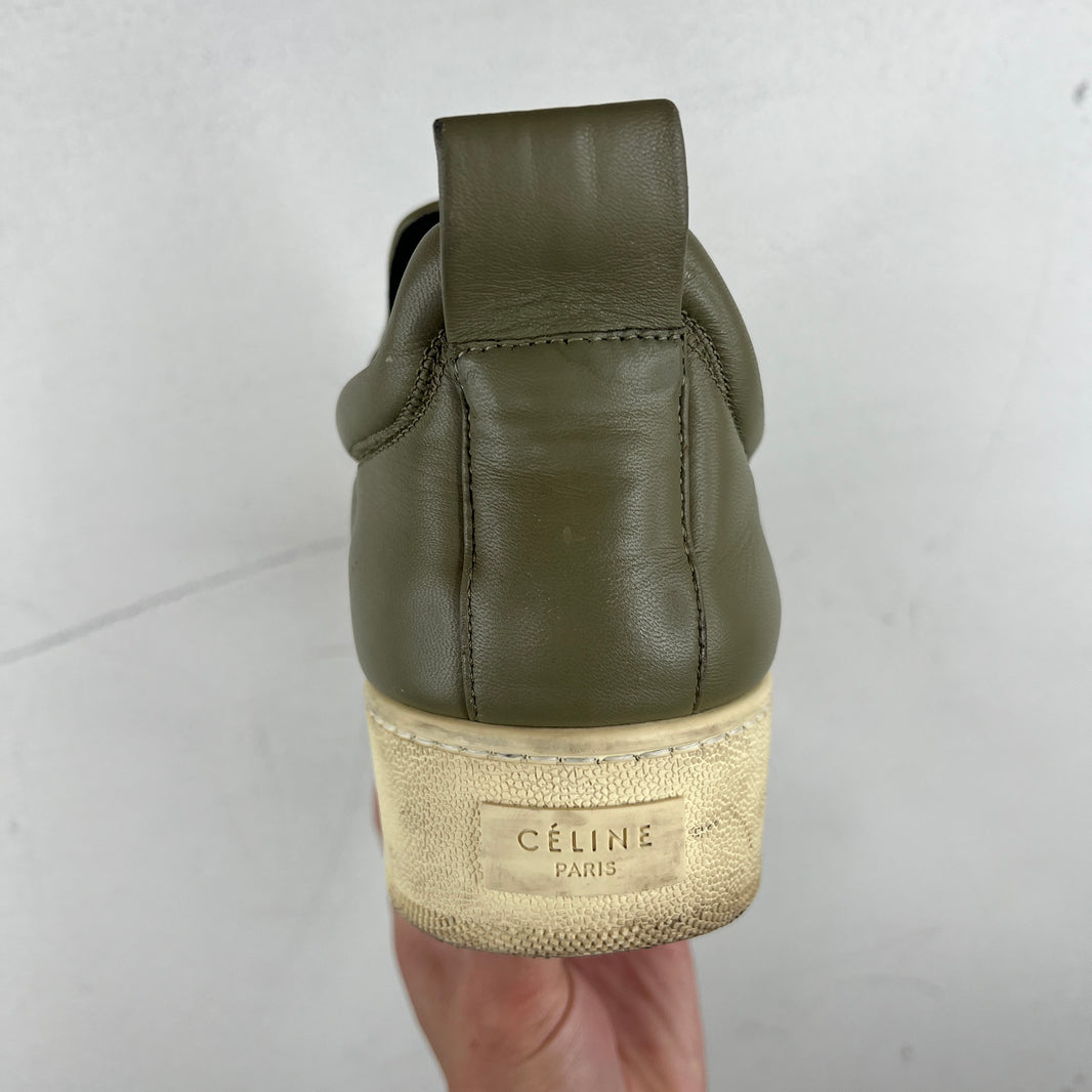 Celine Olive Leather Slip On Sneakers