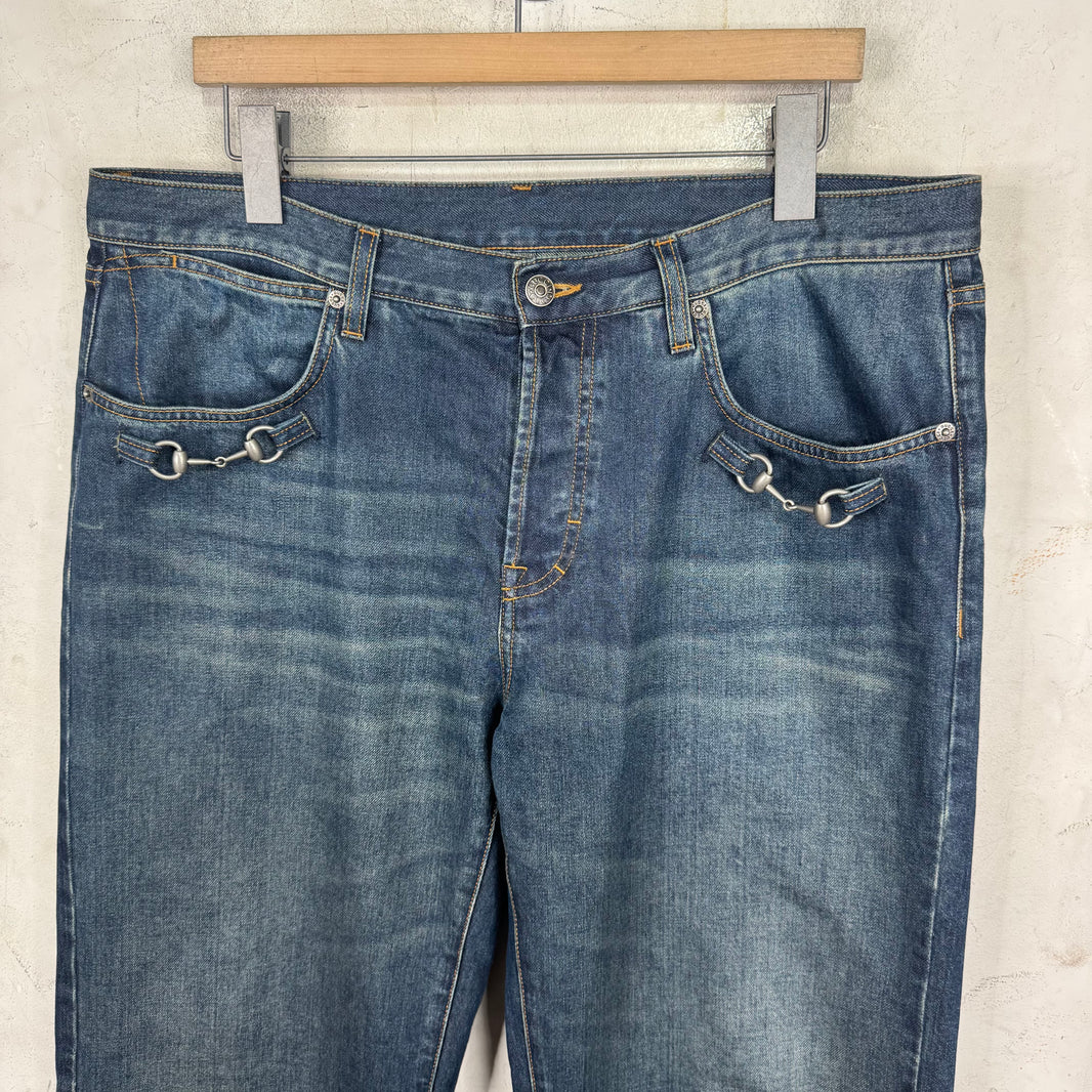 Gucci Washed Blue Horsebit Jeans
