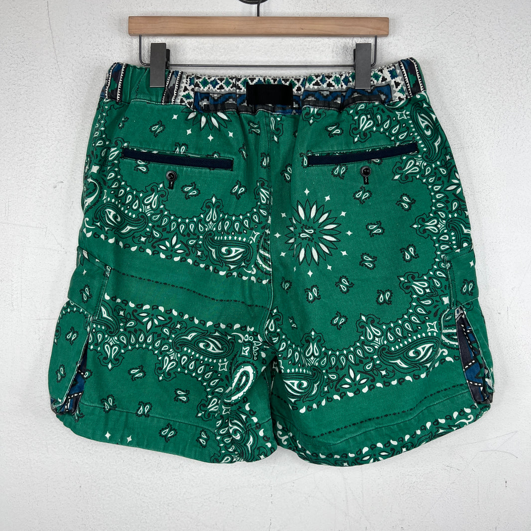 Sacai Green Paisley Belted Cargo Shorts