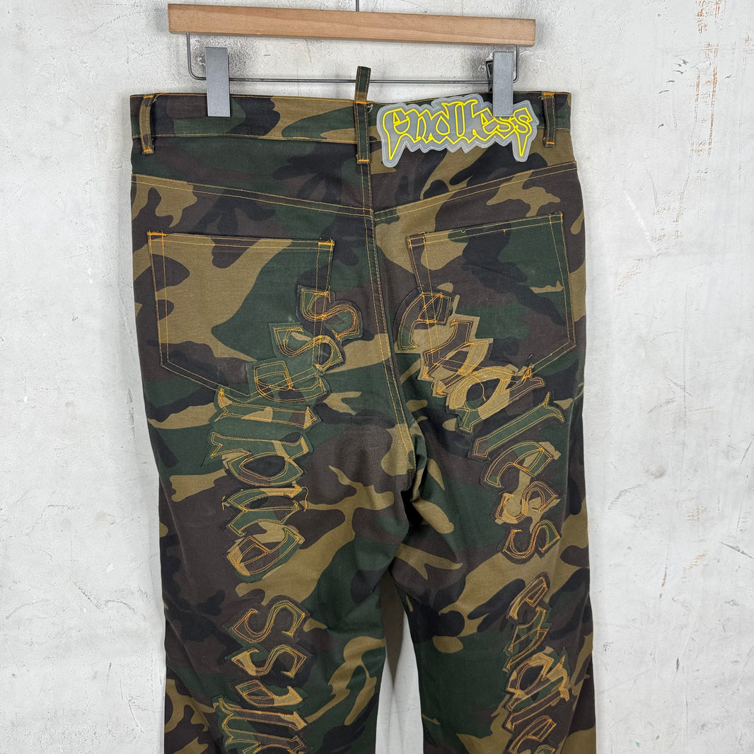 Endless Denim Camo Flared Pants