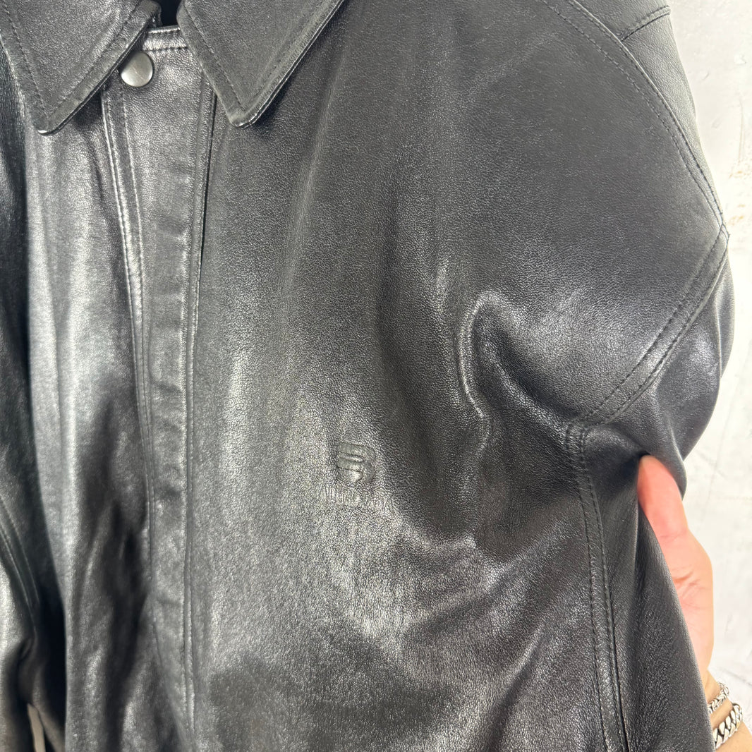 Balenciaga Leather Padded Shoulder Sporty B Bomber
