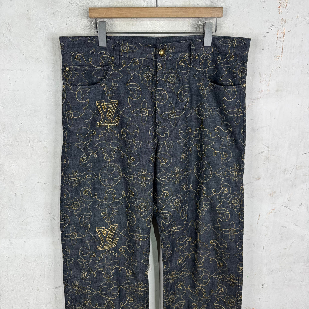 Louis Vuitton Loose Arabesque Embroidered Monogram Jeans
