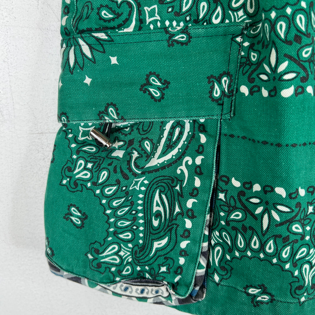 Sacai Green Paisley Belted Cargo Shorts
