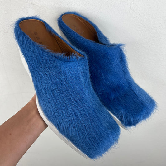 Marni Blue Calf Hair Loafers