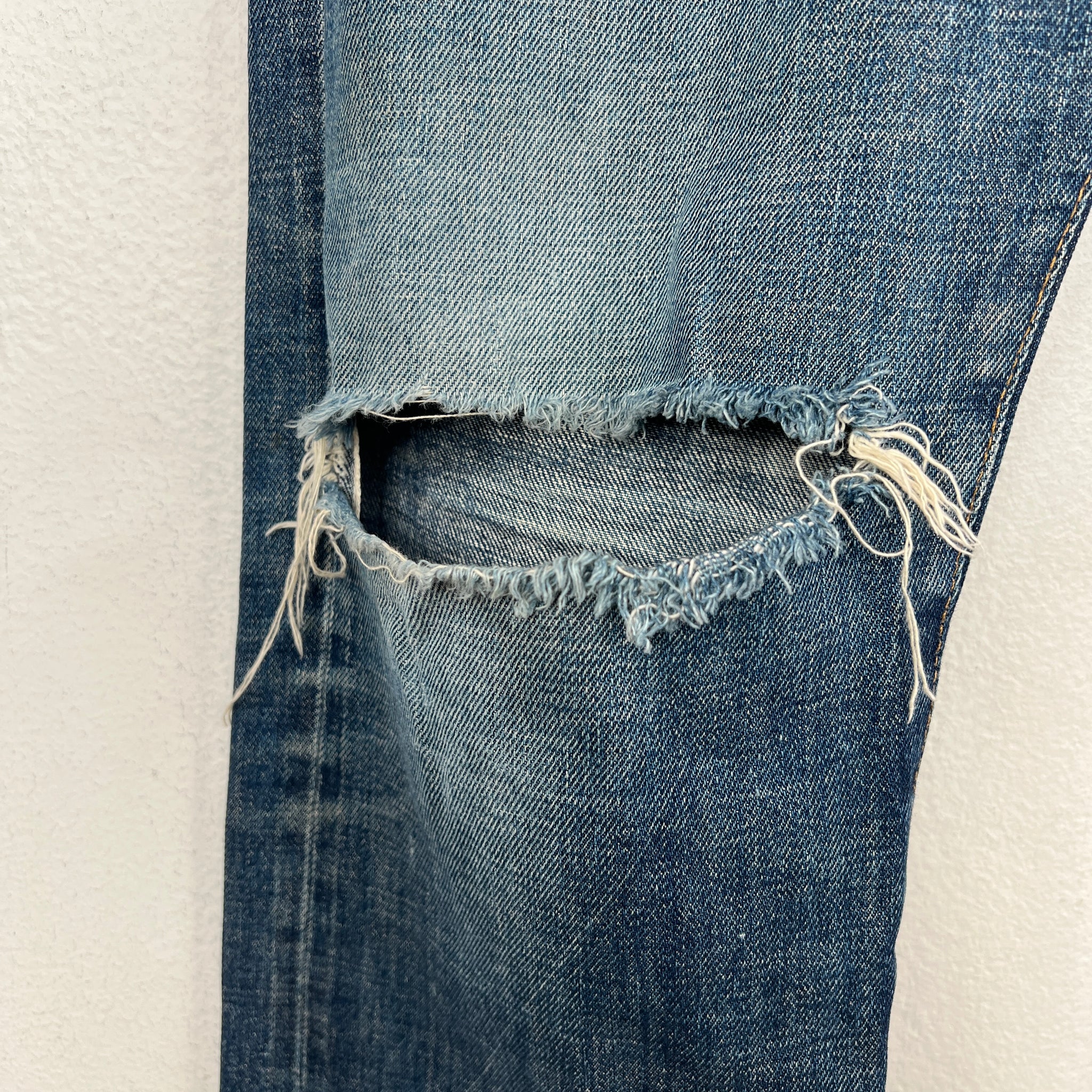 RRL Distressed Knee Cut Denim Jeans