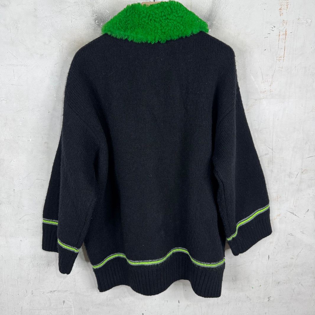 Prada Knitted Shearling Collared Cardigan