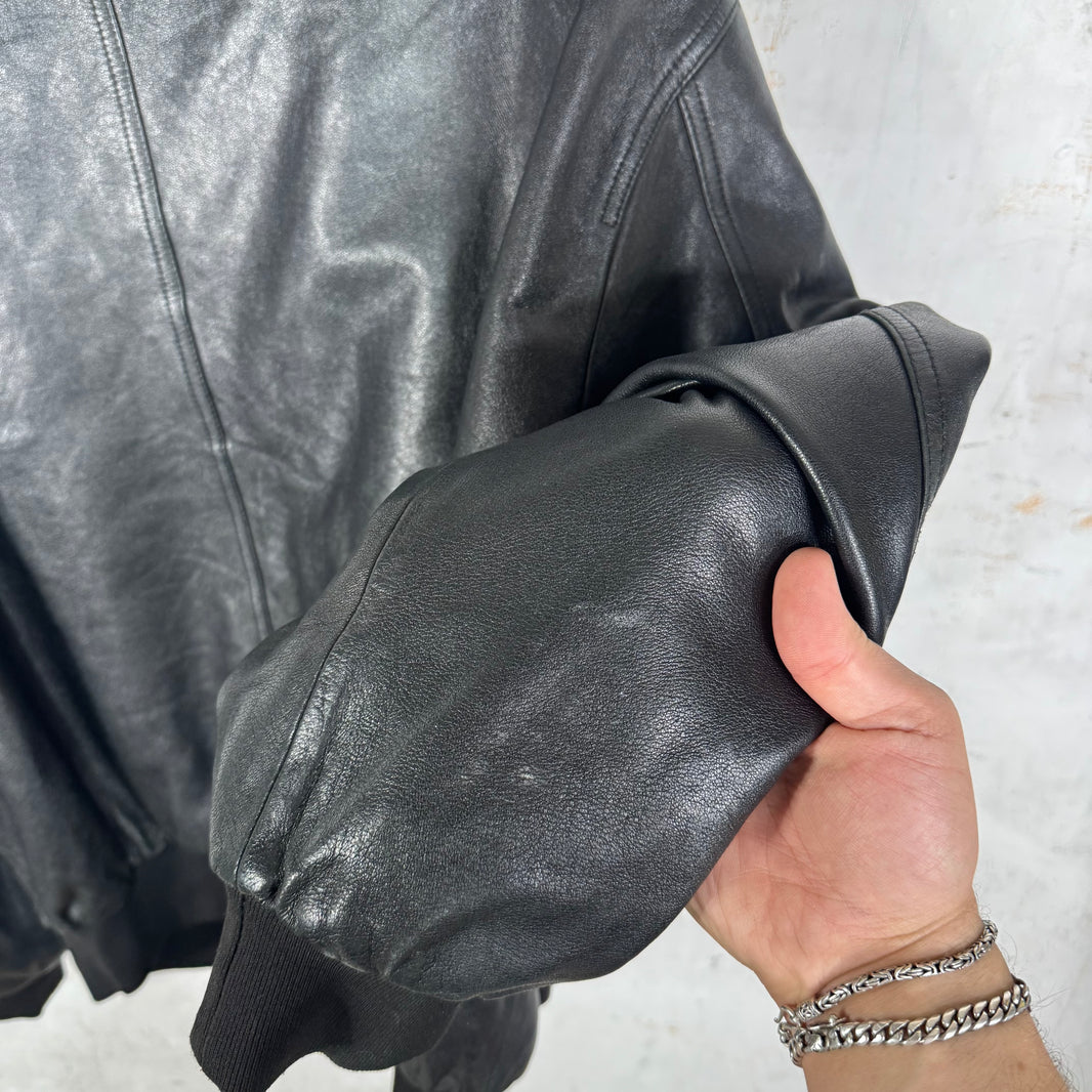 Balenciaga Leather Padded Shoulder Sporty B Bomber