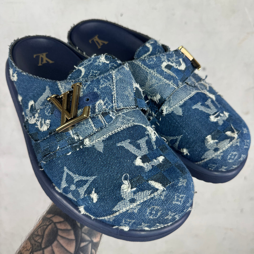 Louis Vuitton Denim Patchworked Monogram Easy Mules