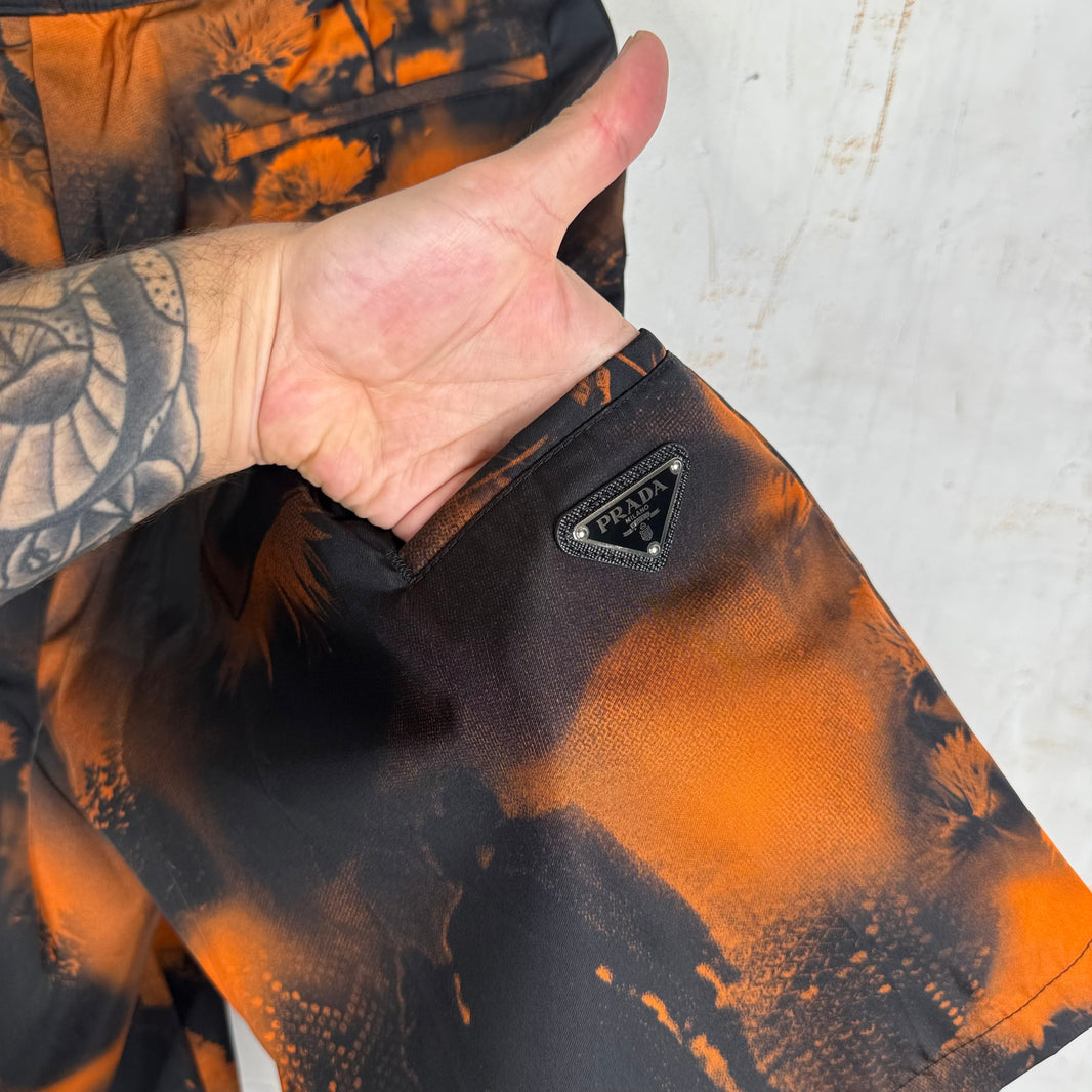 Prada Orange Printed Renylon Plaqued Shorts