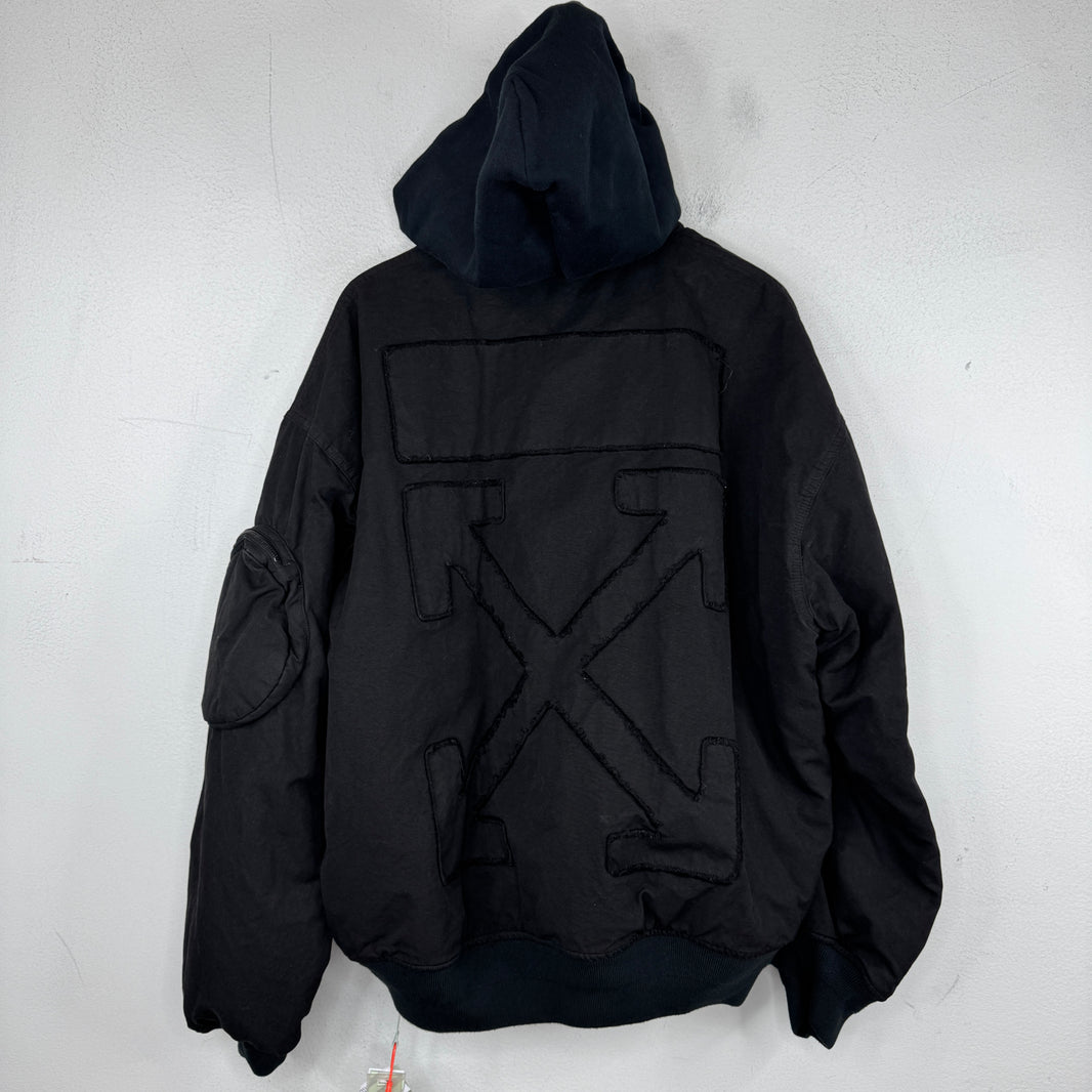 Off White Black Hooded Bomber Jacket