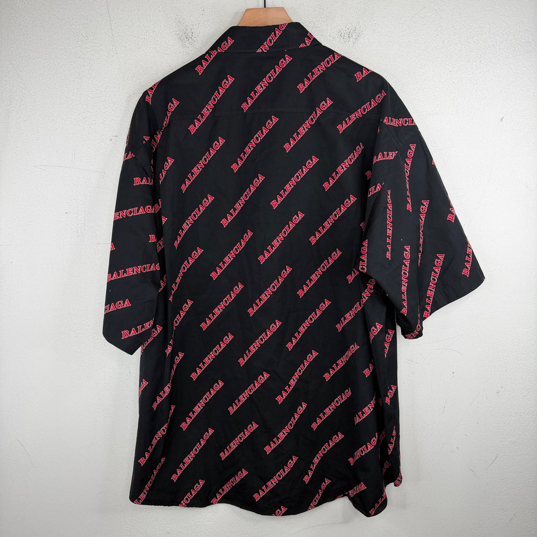 Balenciaga Diagonal Logo AOP Zip Work Shirt