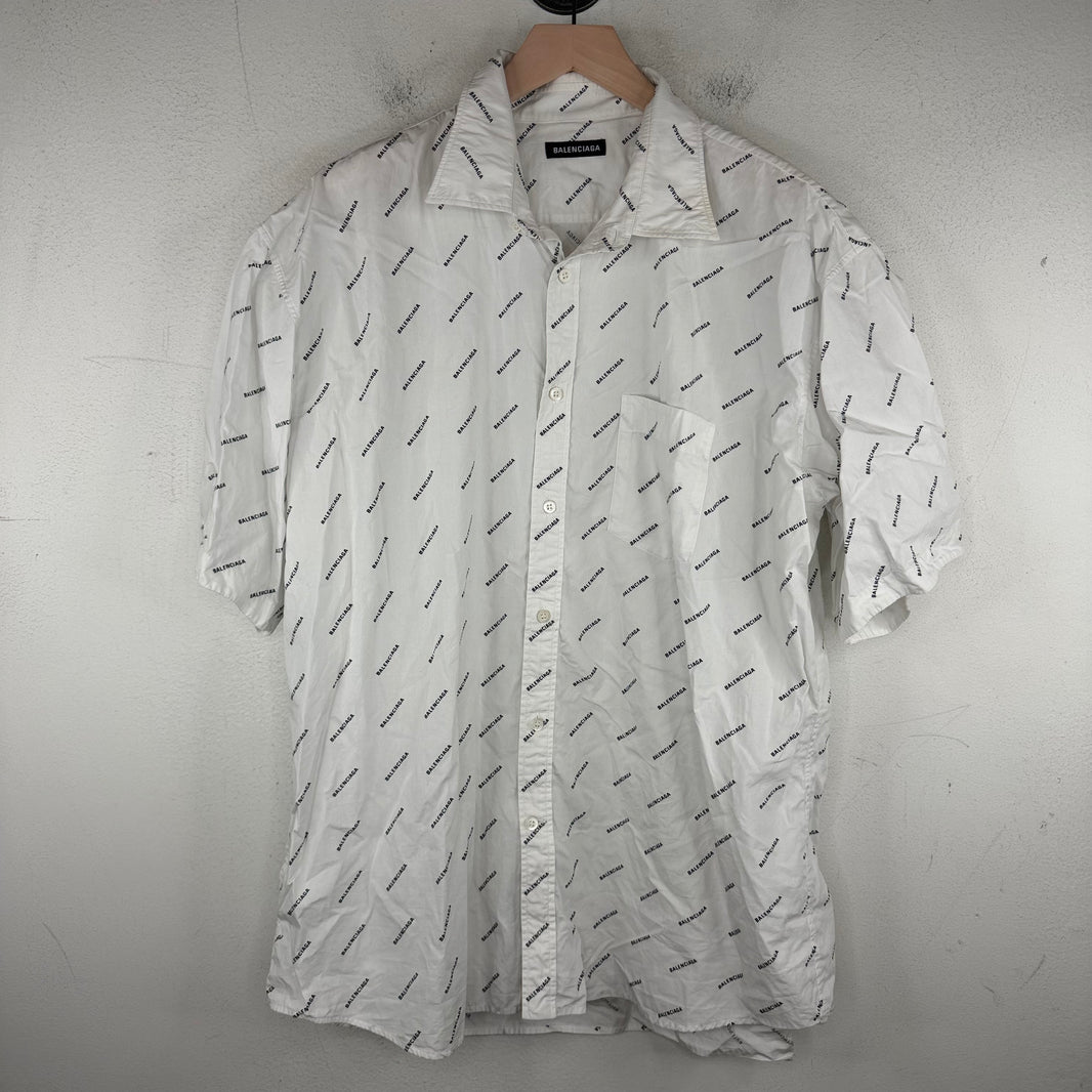 Balenciaga AOP Diagonal Logo Button Up S/S Shirt