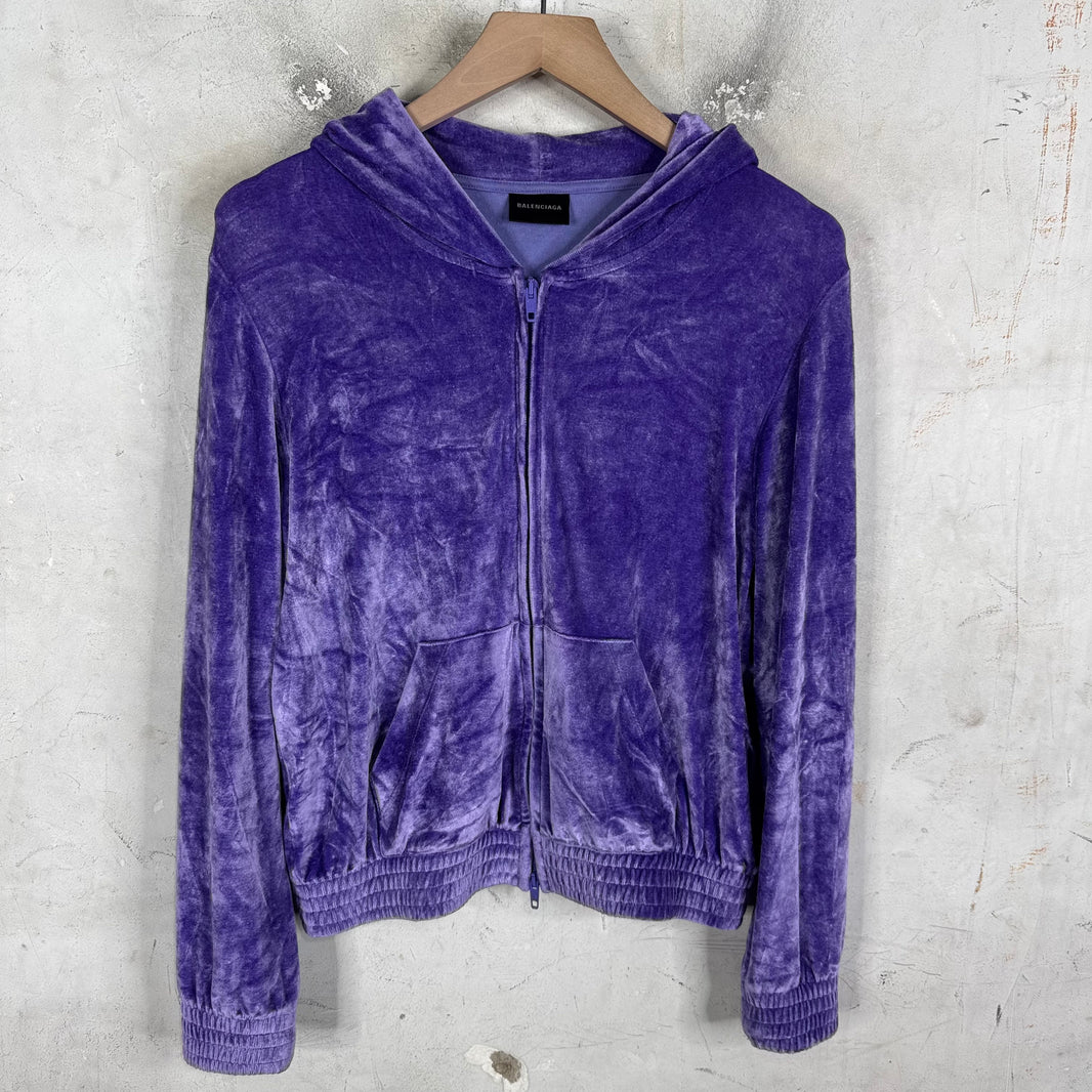 Balenciaga Purple Velour Zip Hoodie