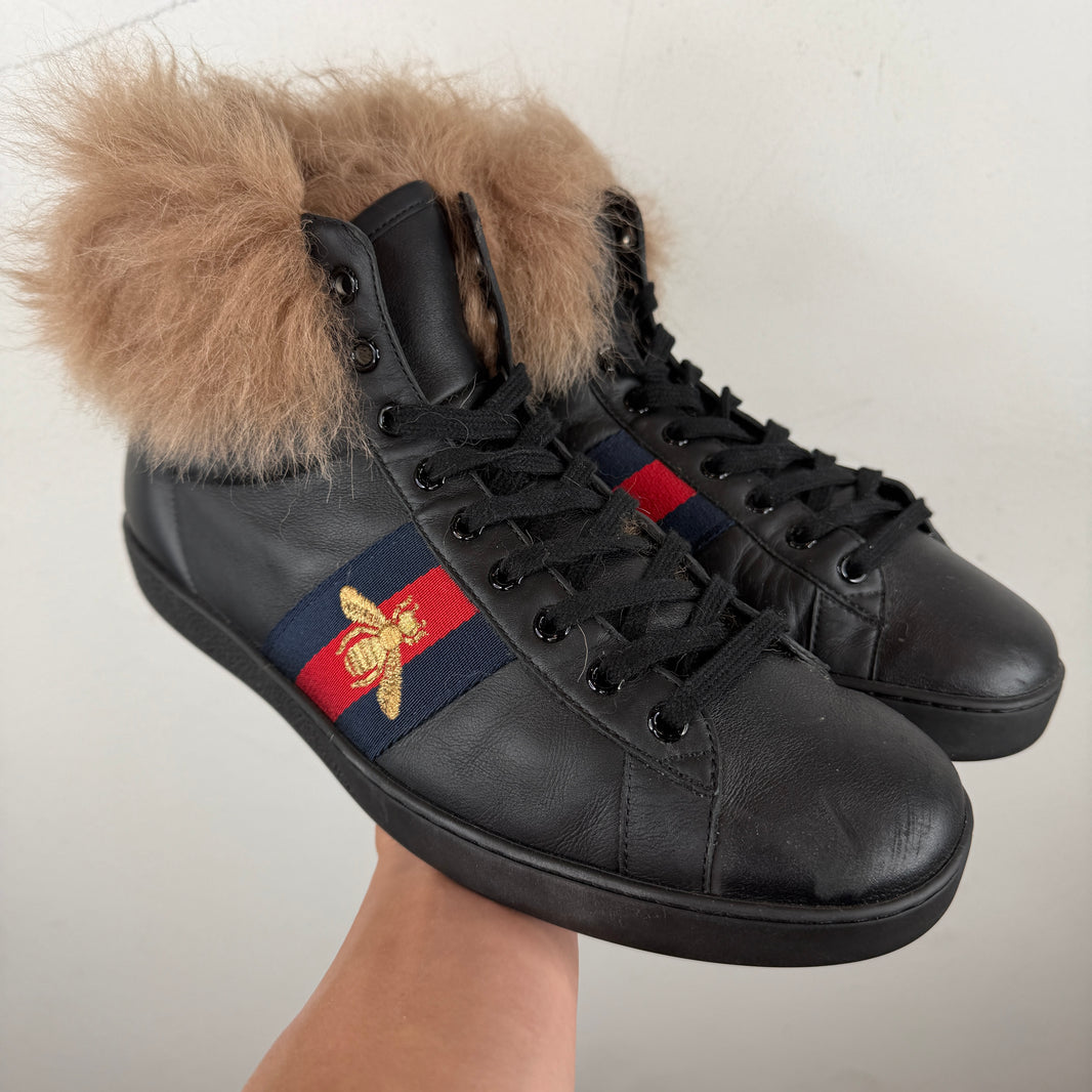 Gucci Hi-Top Fur Ace Sneakers