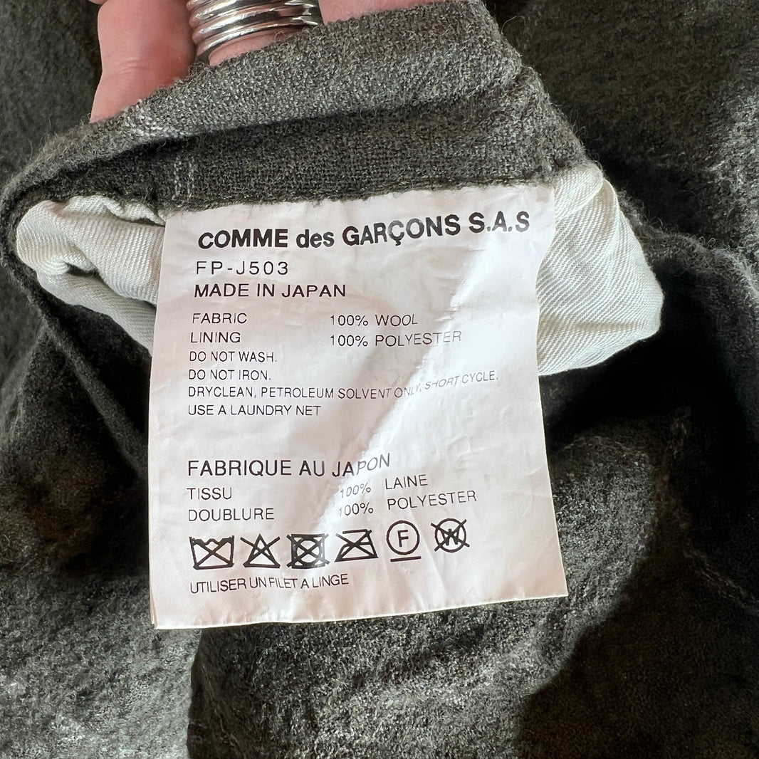 CDG Wool Wrinkled Button Up Long Jacket