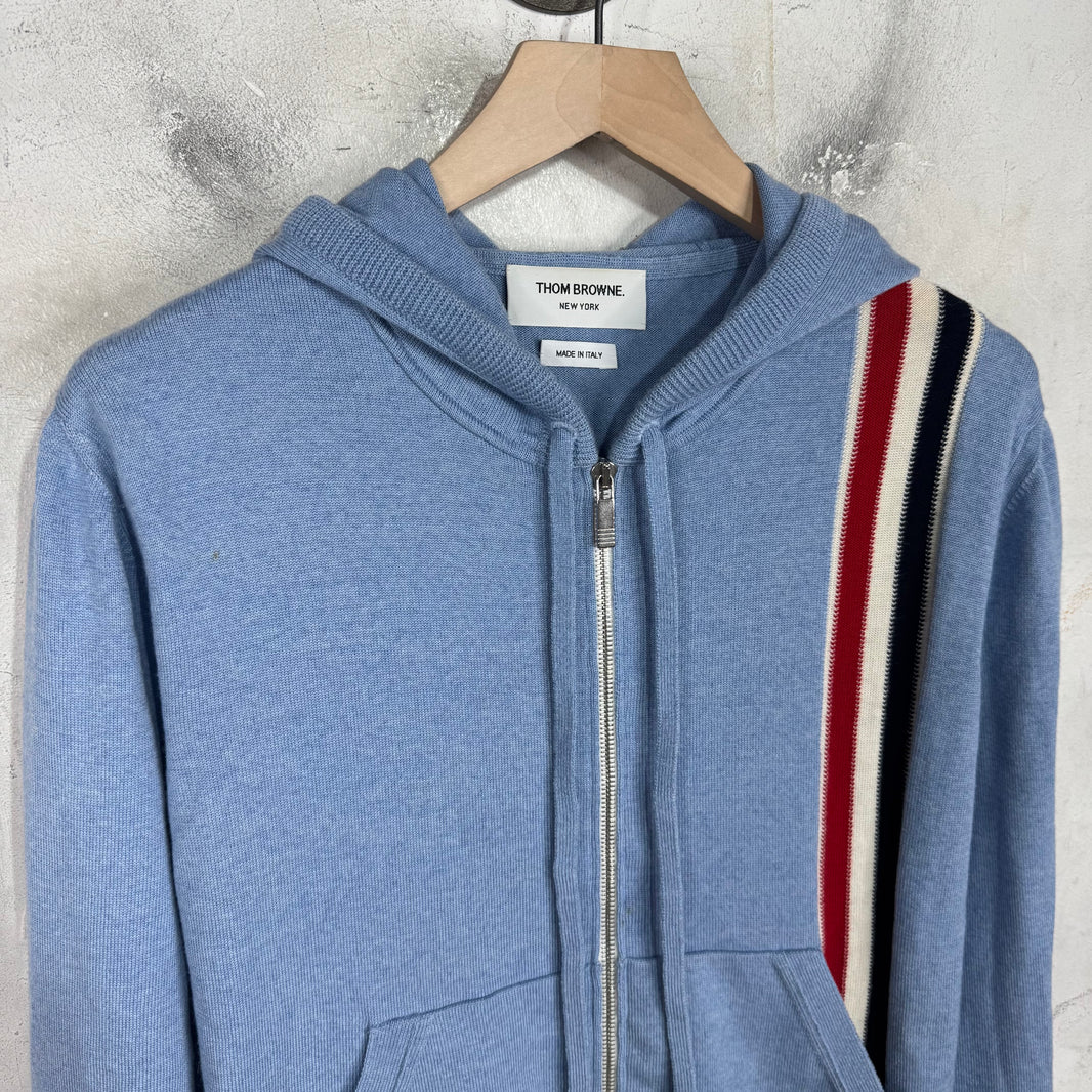Thom Browne Blue Wool Striped Zip Hoodie