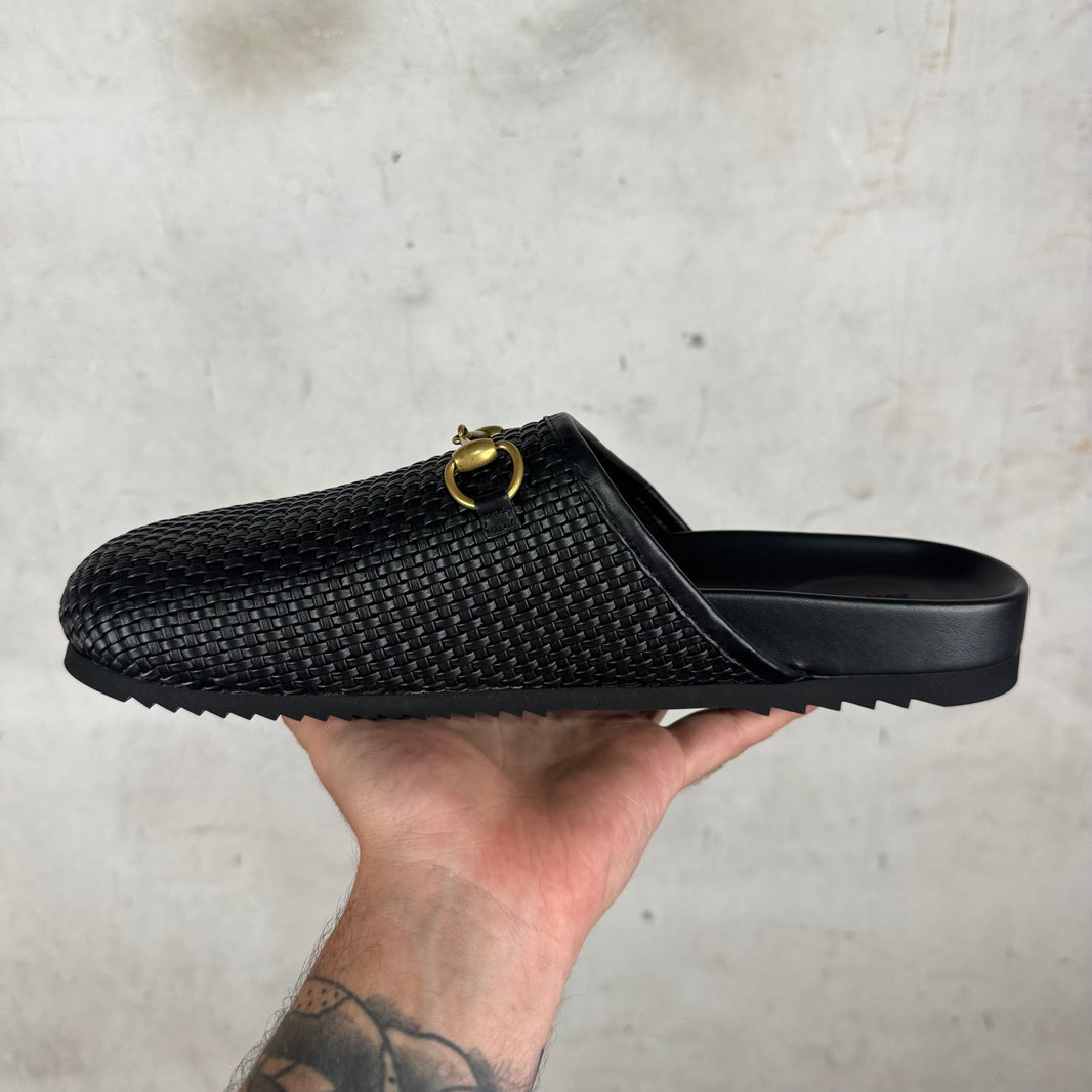 Gucci Woven Leather Horsebit Mules