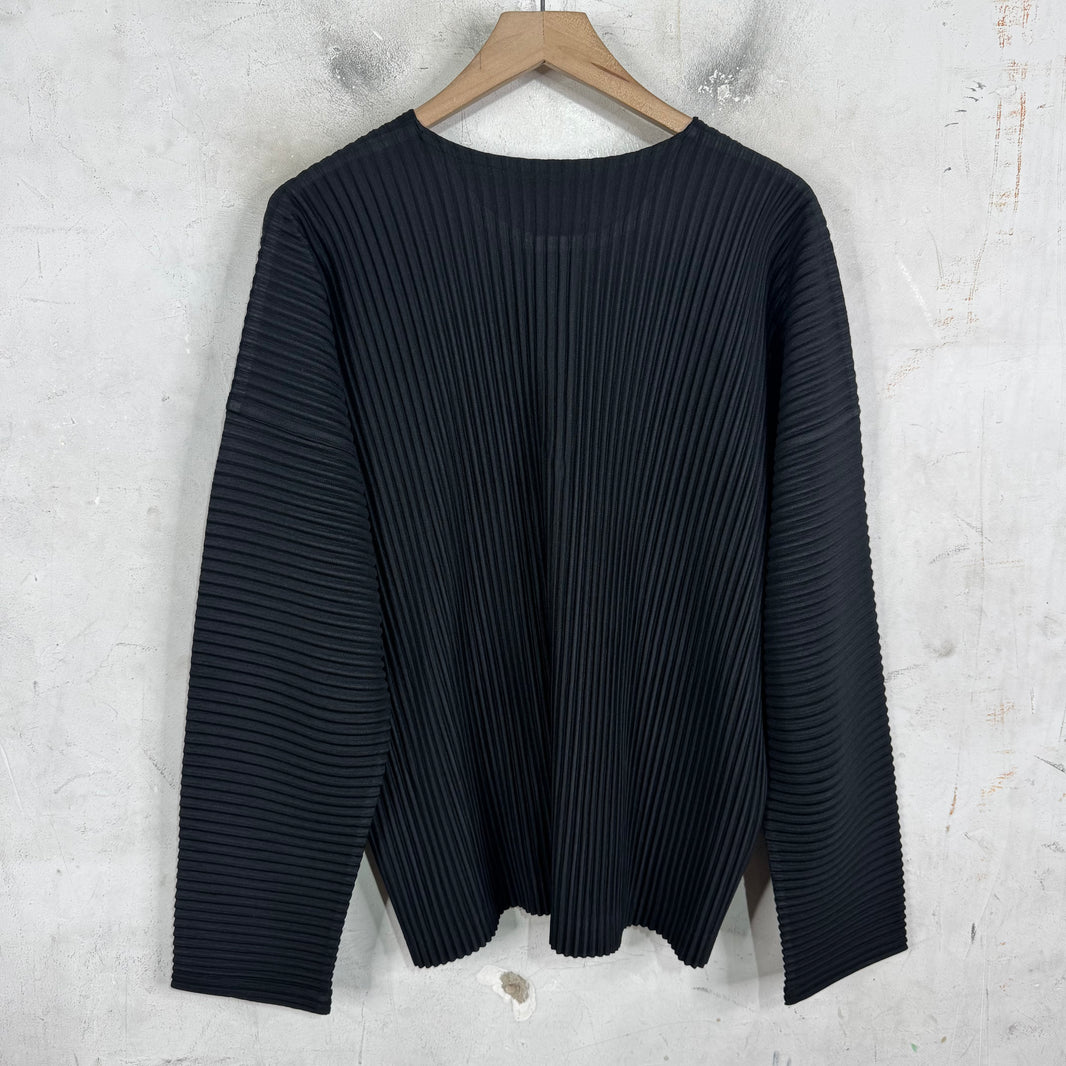 Issey Miyake Black Pleates L/S Collarless Shirt