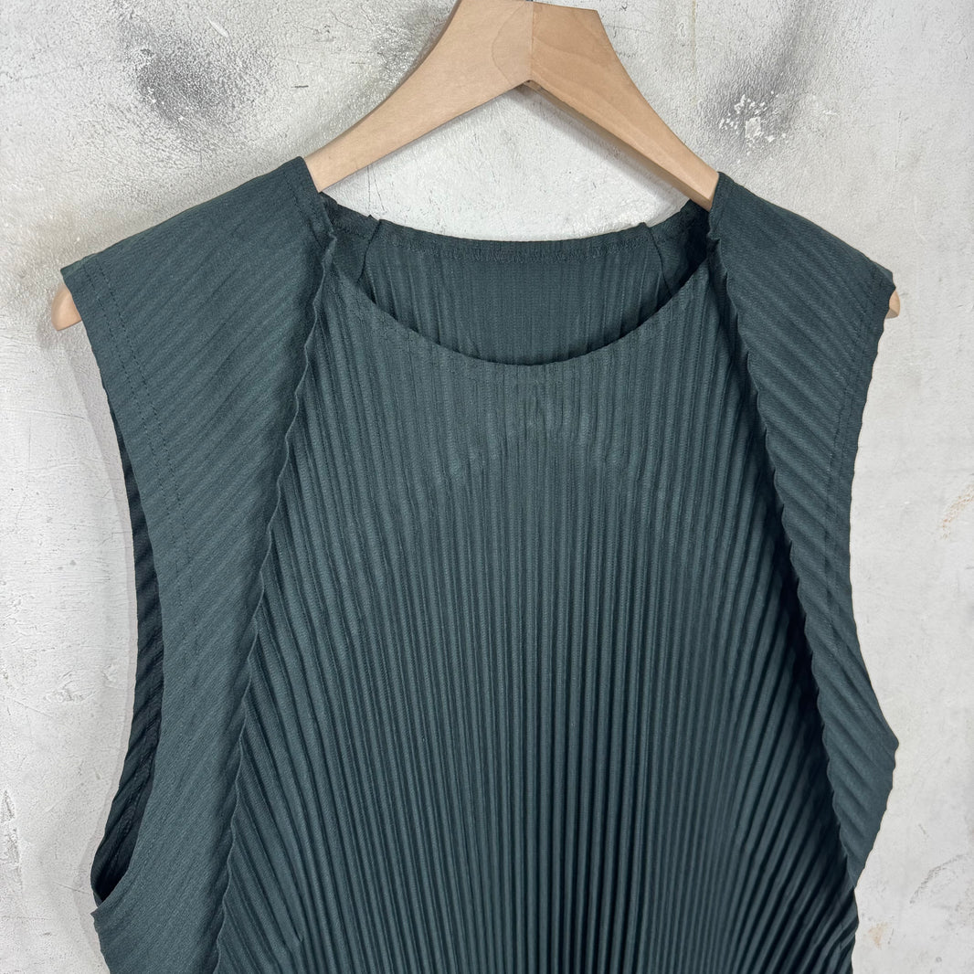 Issey Miyake Homme Plisse Green Tank Top