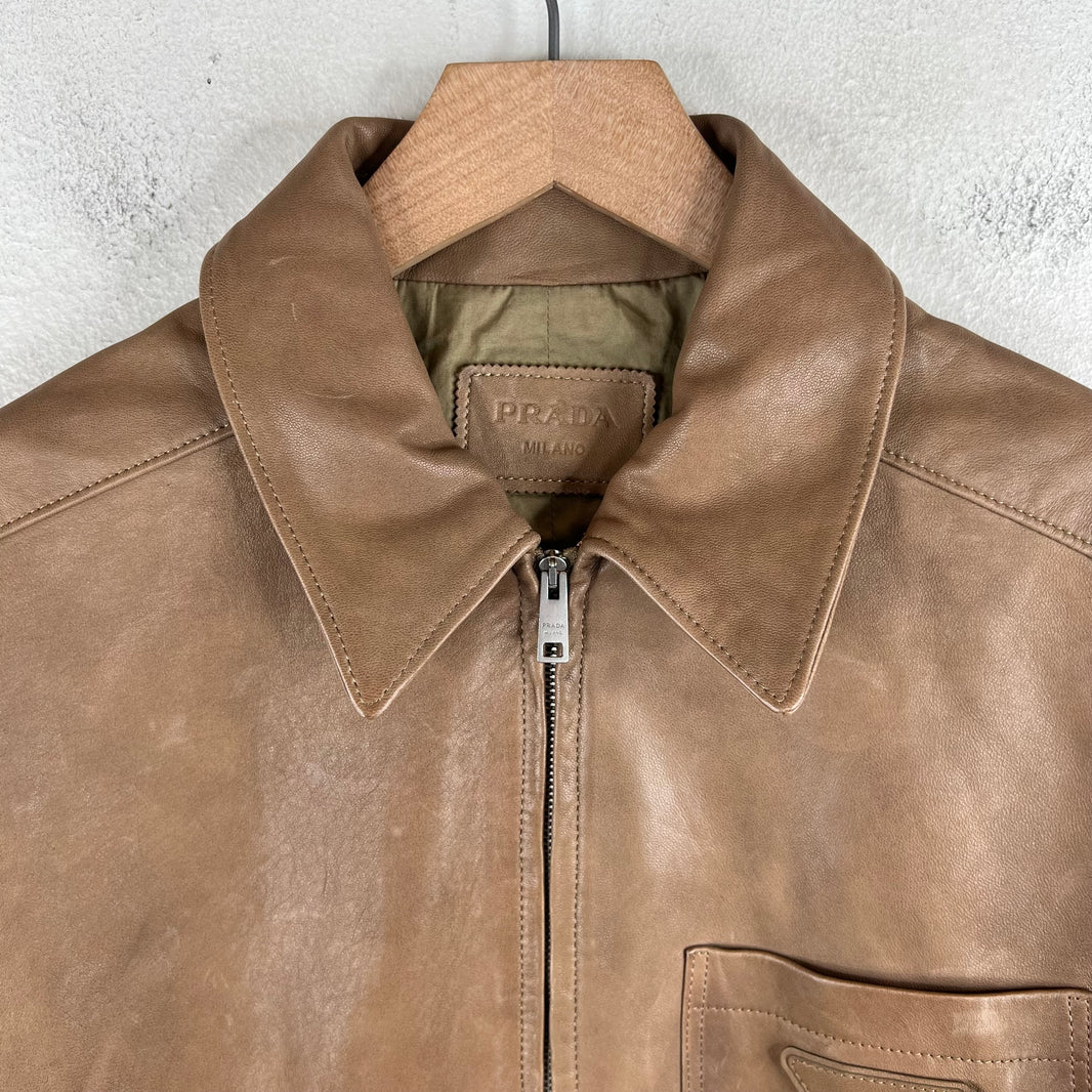 Prada Brown Nappa Lambskin Zip Shirt