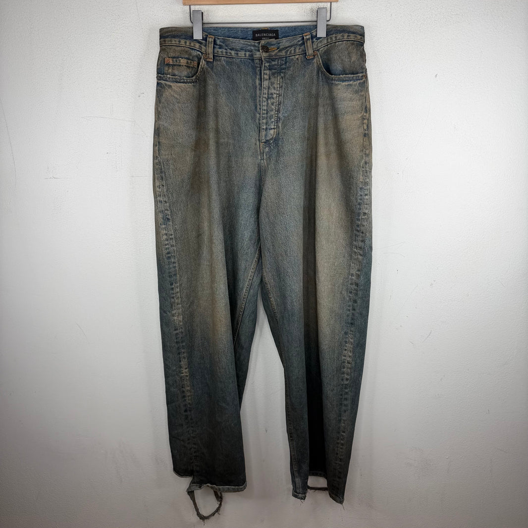 Balenciaga Waxed Mud Blue Wash Baggy Jeans