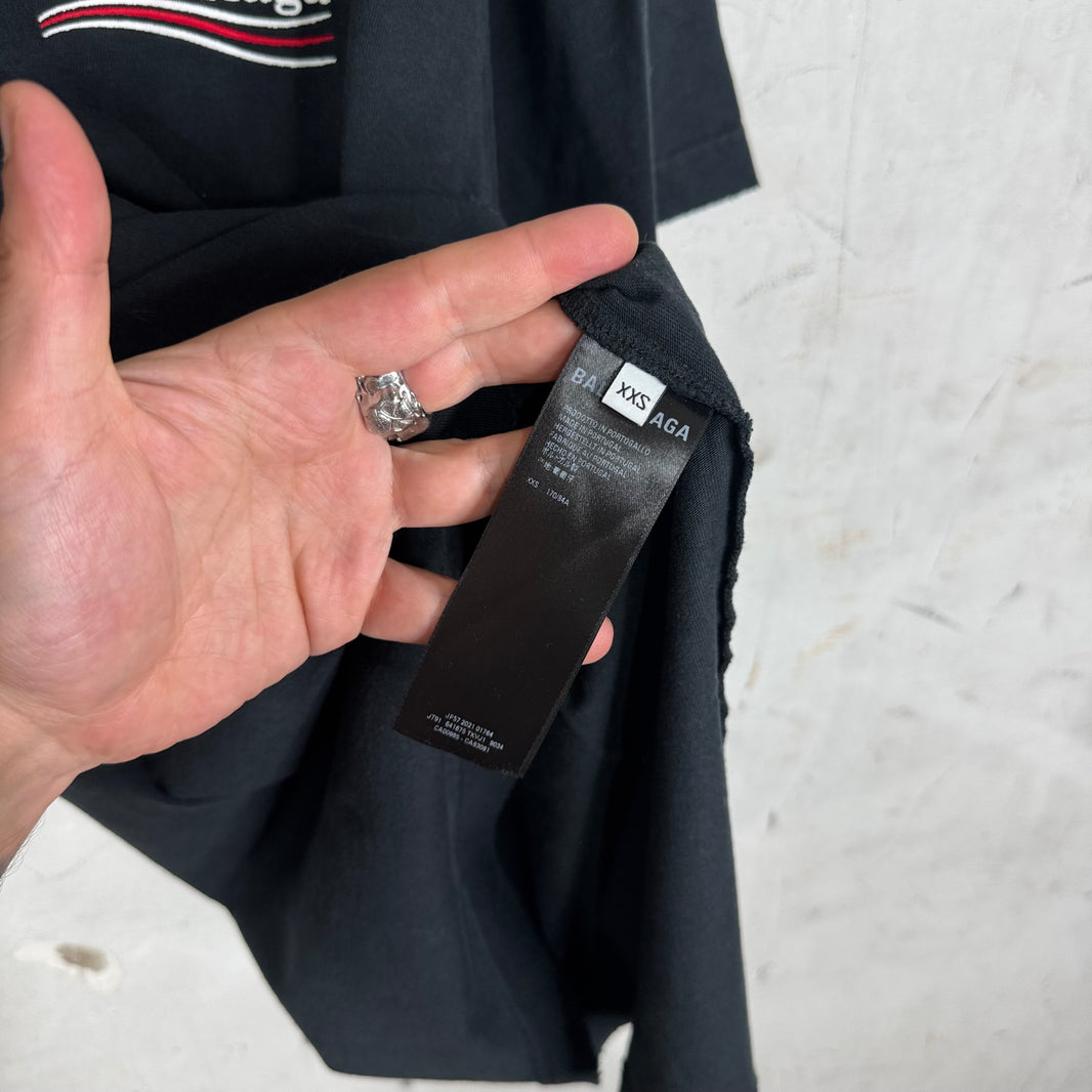 Balenciaga Distressed Black Embroidered Campaign T-Shirt