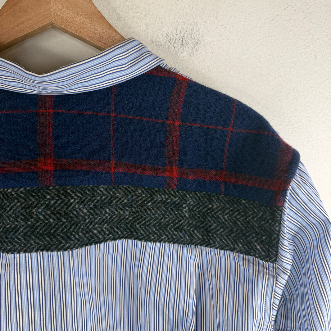 CDG Blue Striped Flannel Shoulder Button Up LS Shirt
