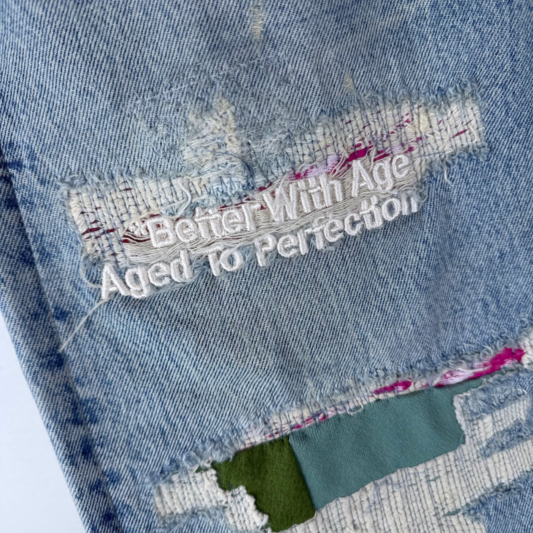 Better With Age Repaired Patched Jeans