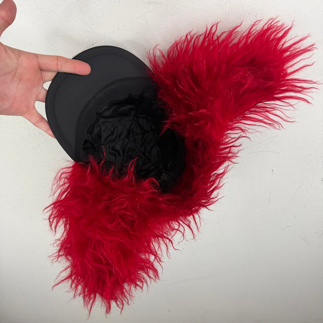 Prada Nylon Red Fur Trooper Hat