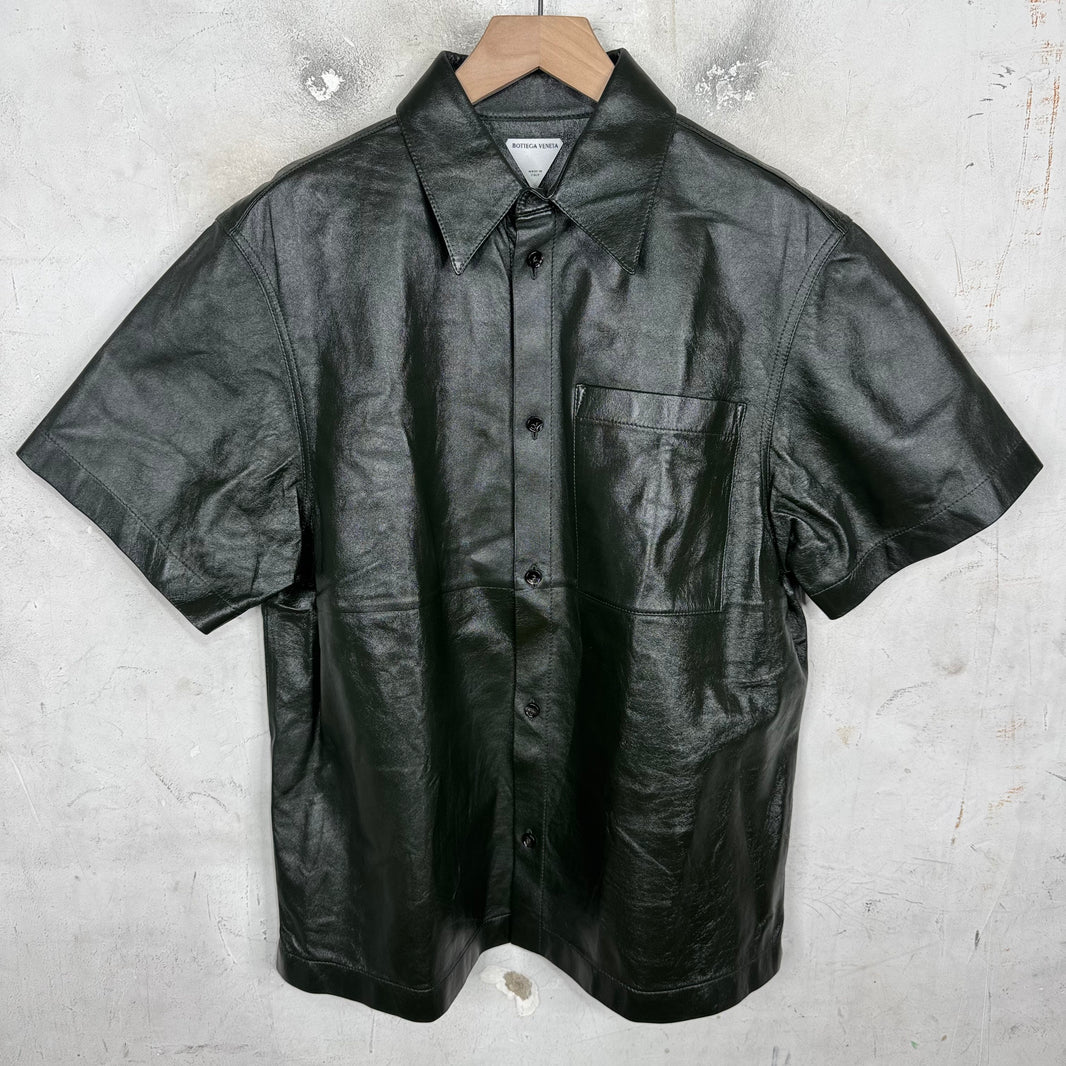 Bottega Veneta Green Leather S/S Shirt