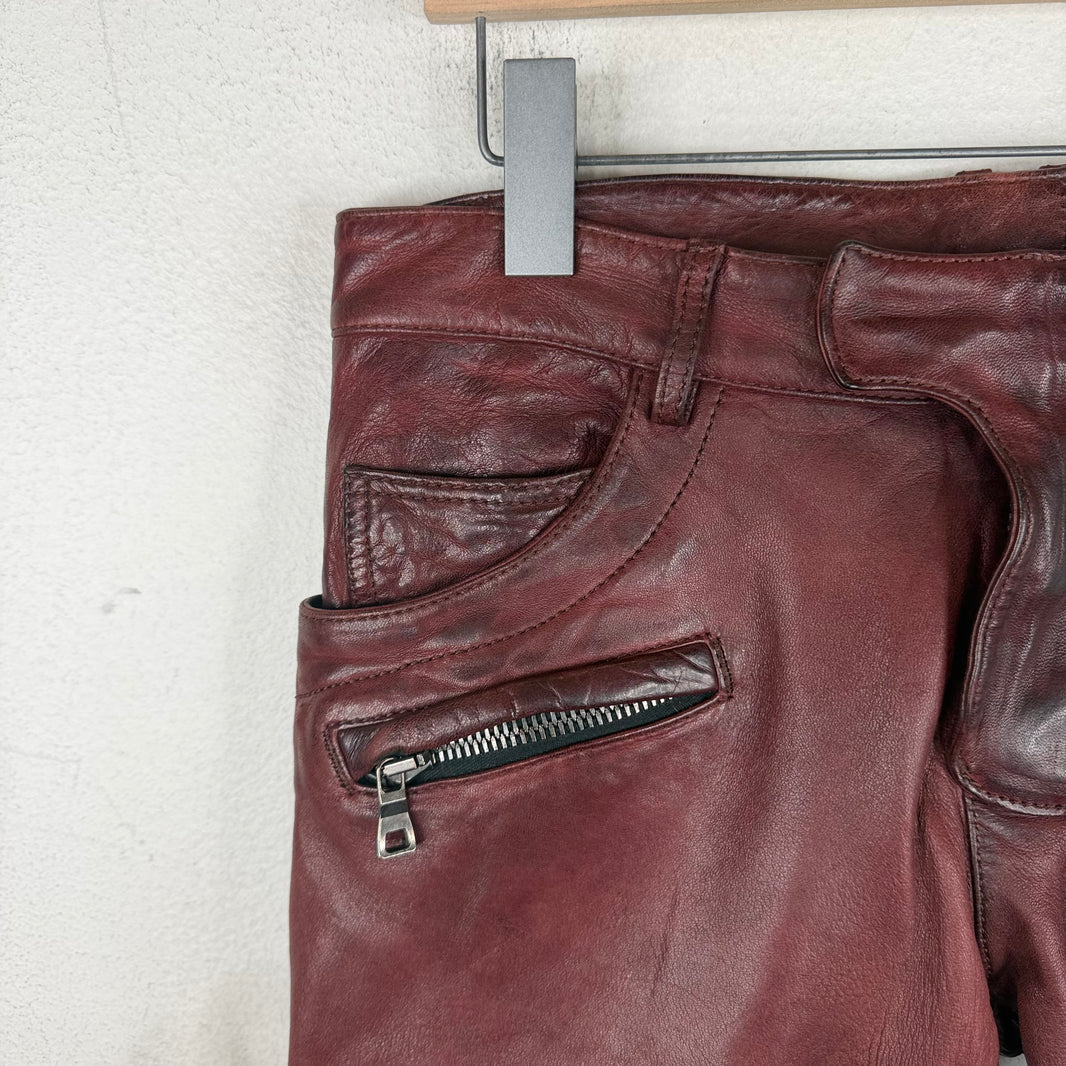 Balmain Rust Leather BIker Trousers